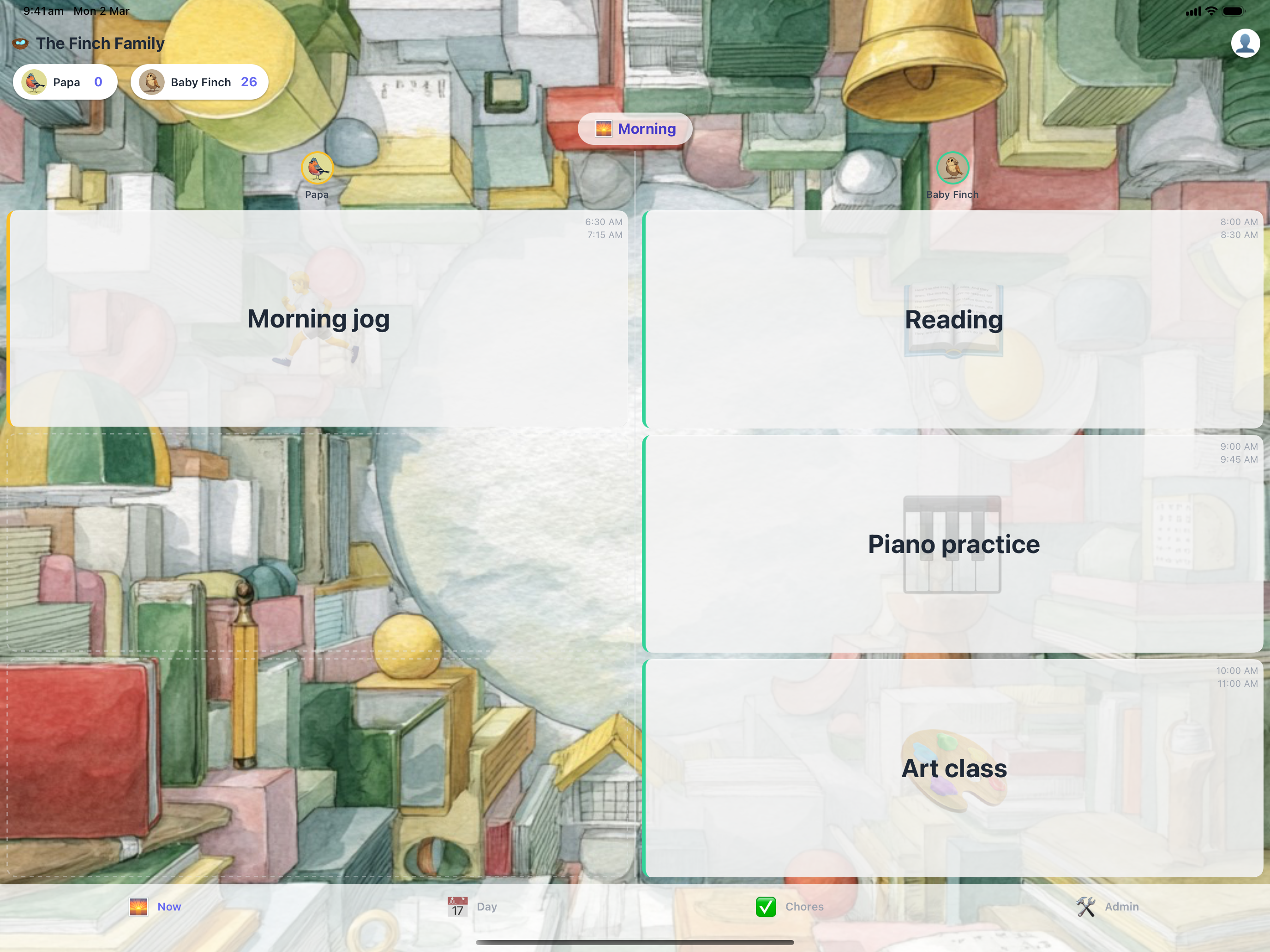 Zone View showing the family's day