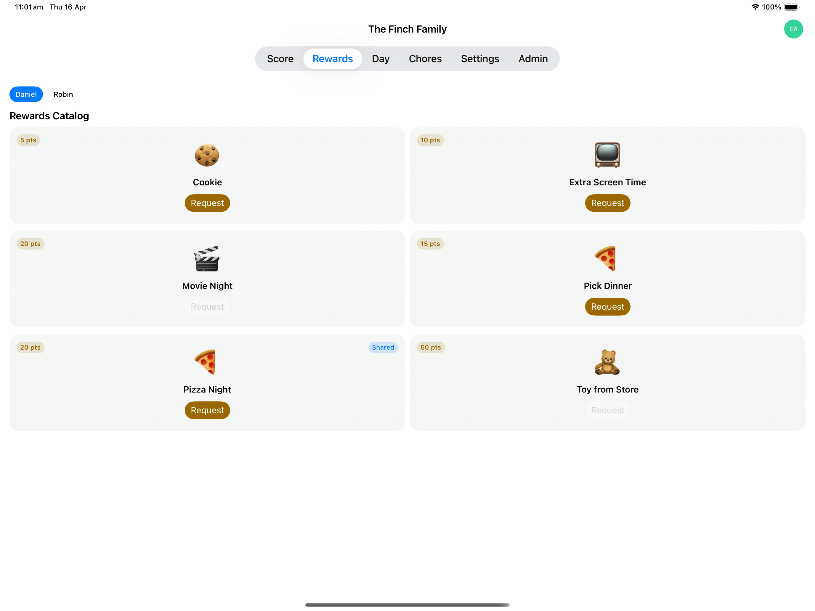 Rewards catalog on iPad