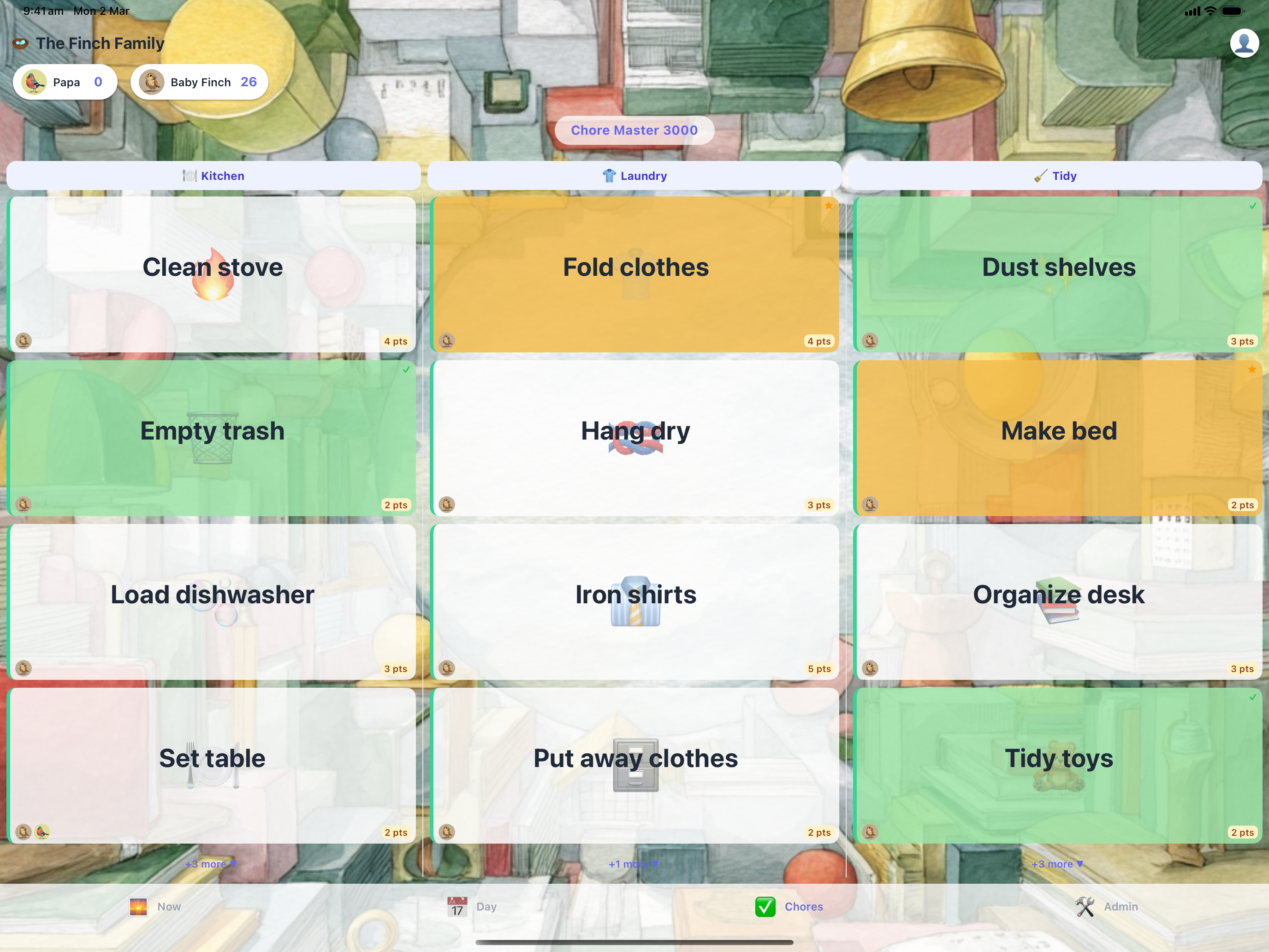 Chore Board tracking family tasks
