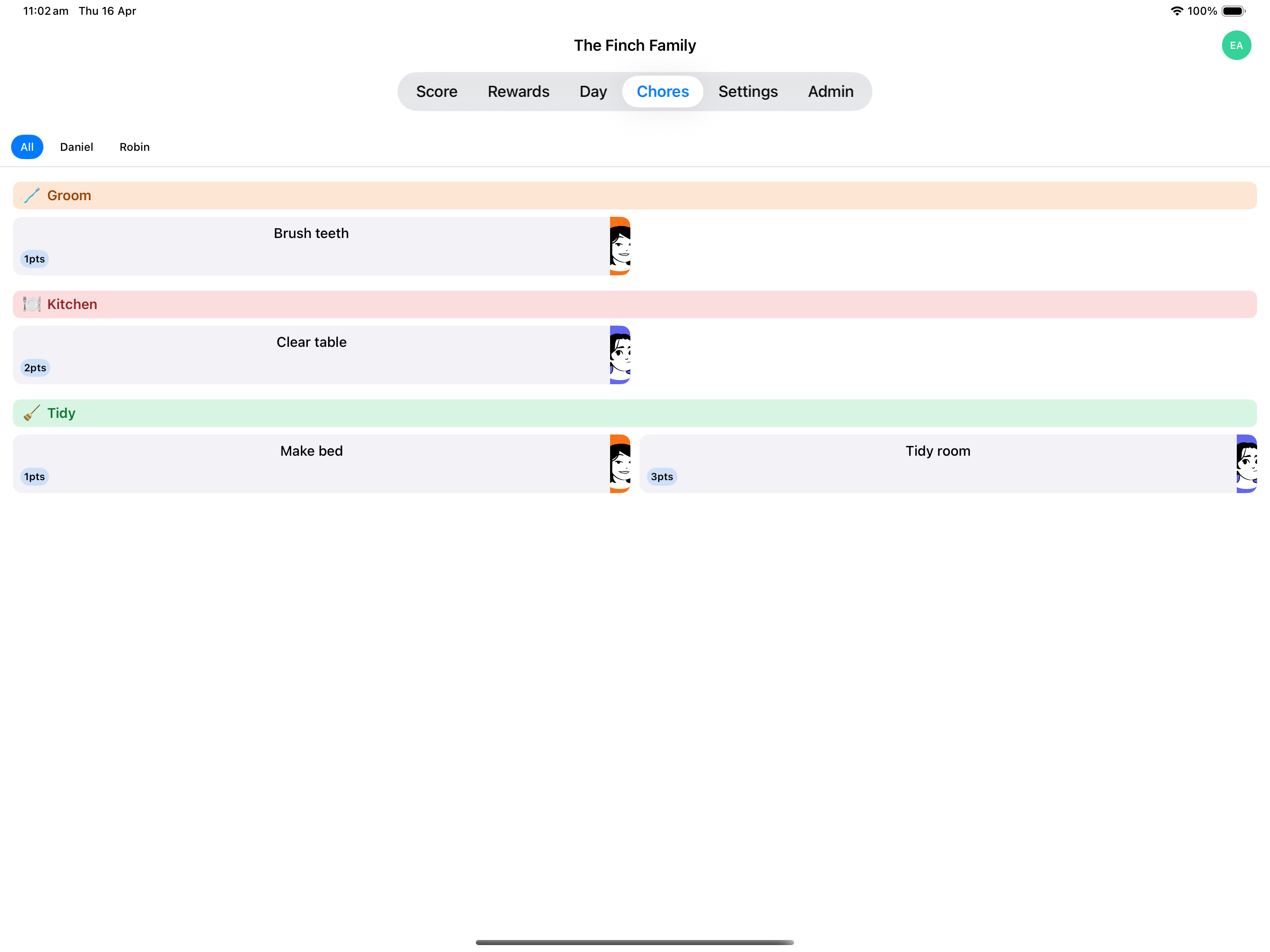 Chore Board tracking family tasks