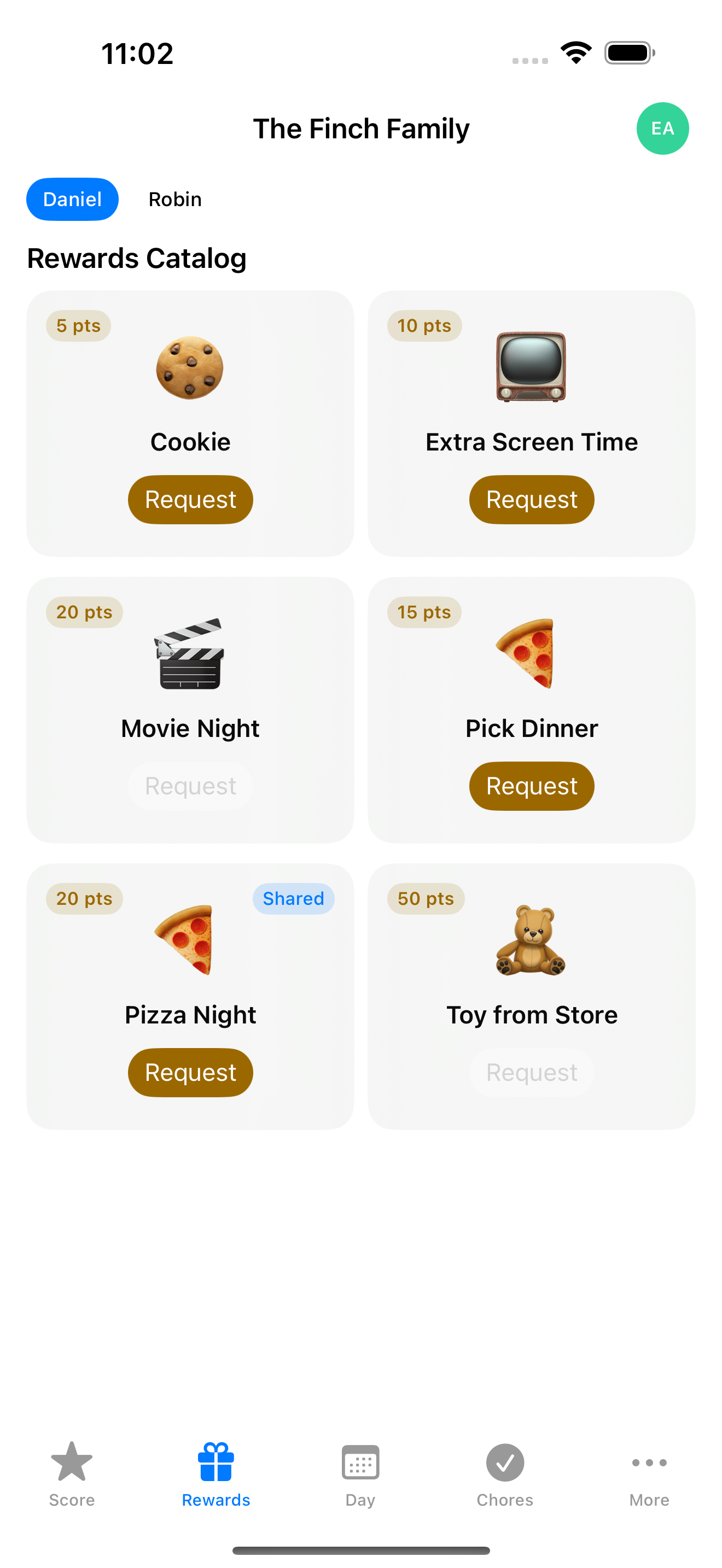 Rewards catalog on iPhone
